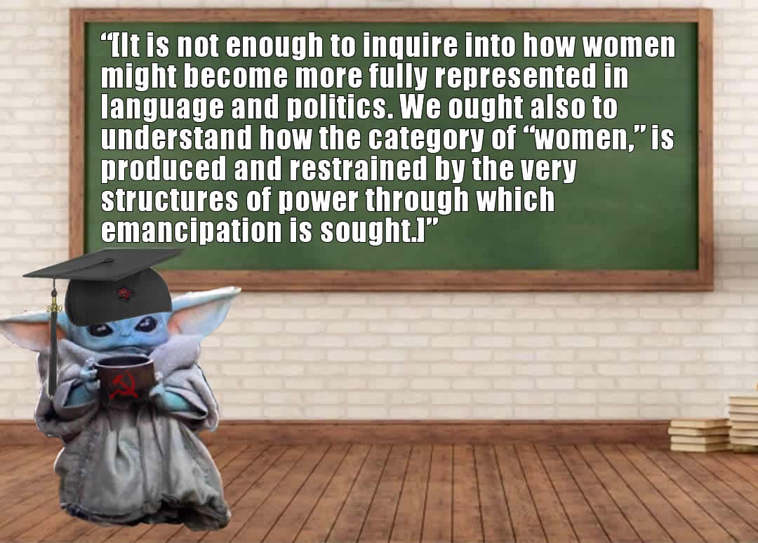 This meme features a humorous image of Baby Yoda (also known as "The Child") from the Star Wars franchise, dressed in a graduation cap and gown, holding a book with a Marxist symbol on the cover. The image is captioned with a quote from the Marxist philosopher Karl Marx, which is a sarcastic commentary on the idea that even a young, innocent creature like Baby Yoda can be indoctrinated with Marxist ideology. The quote is: "It is not enough to know how and what, but also how to get what you want, and how you want it."